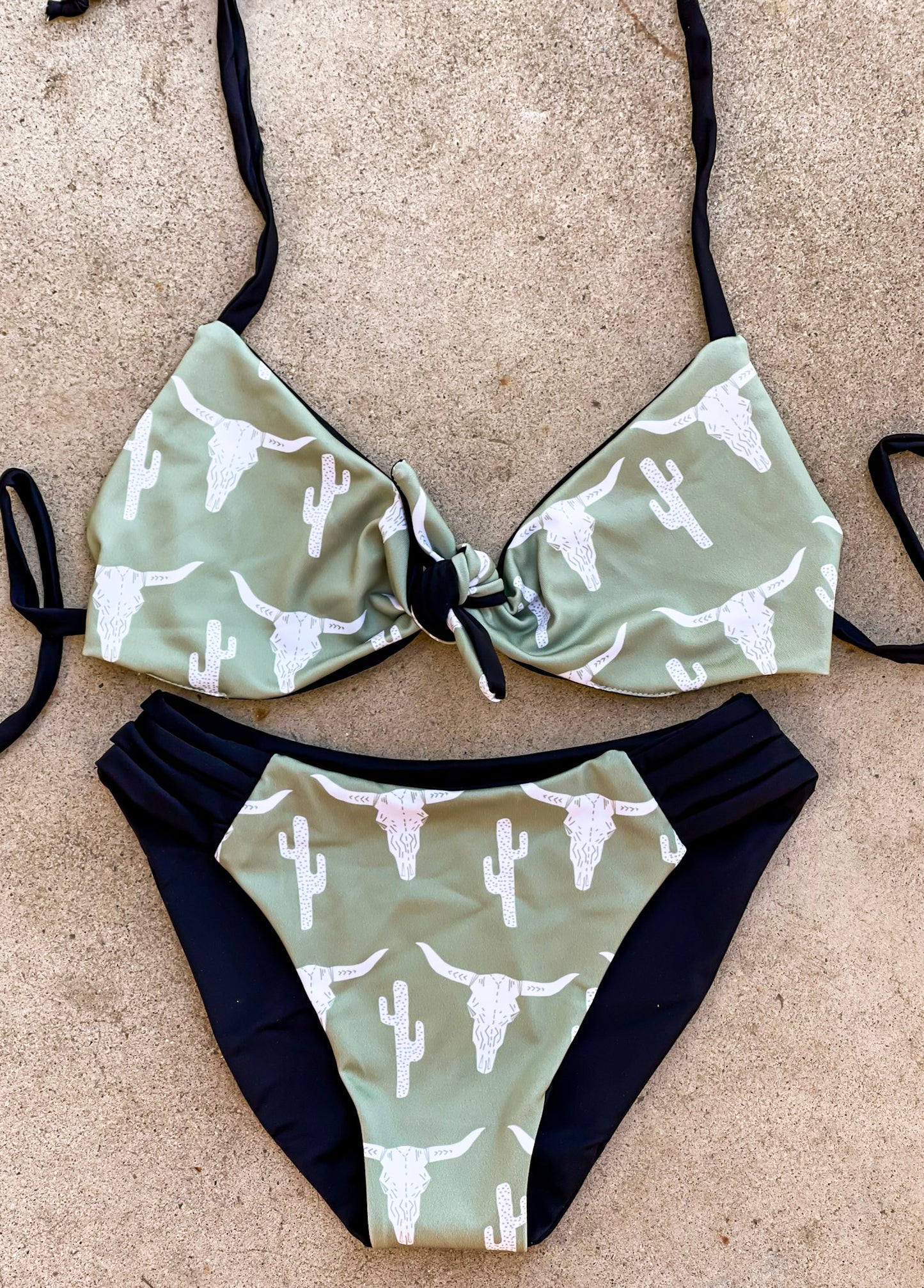 Olive Cowskull and Cactus Swimsuit