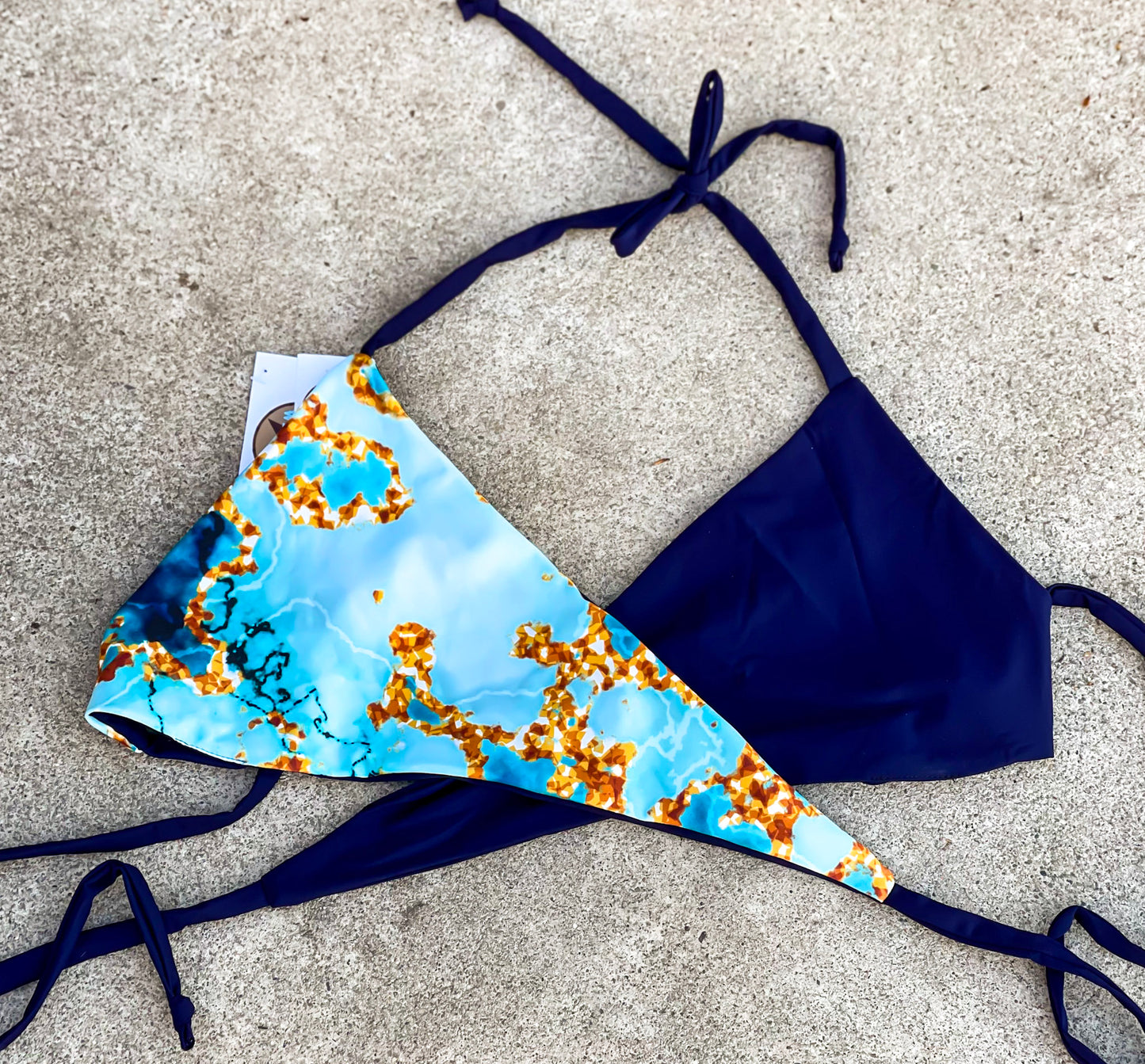 Turquoise Stone with Gold Swimsuit Top