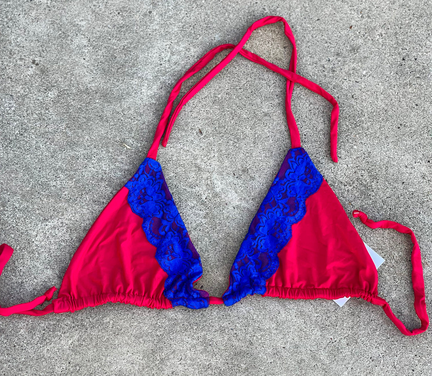 Red and Blue Lace Swimsuit Top