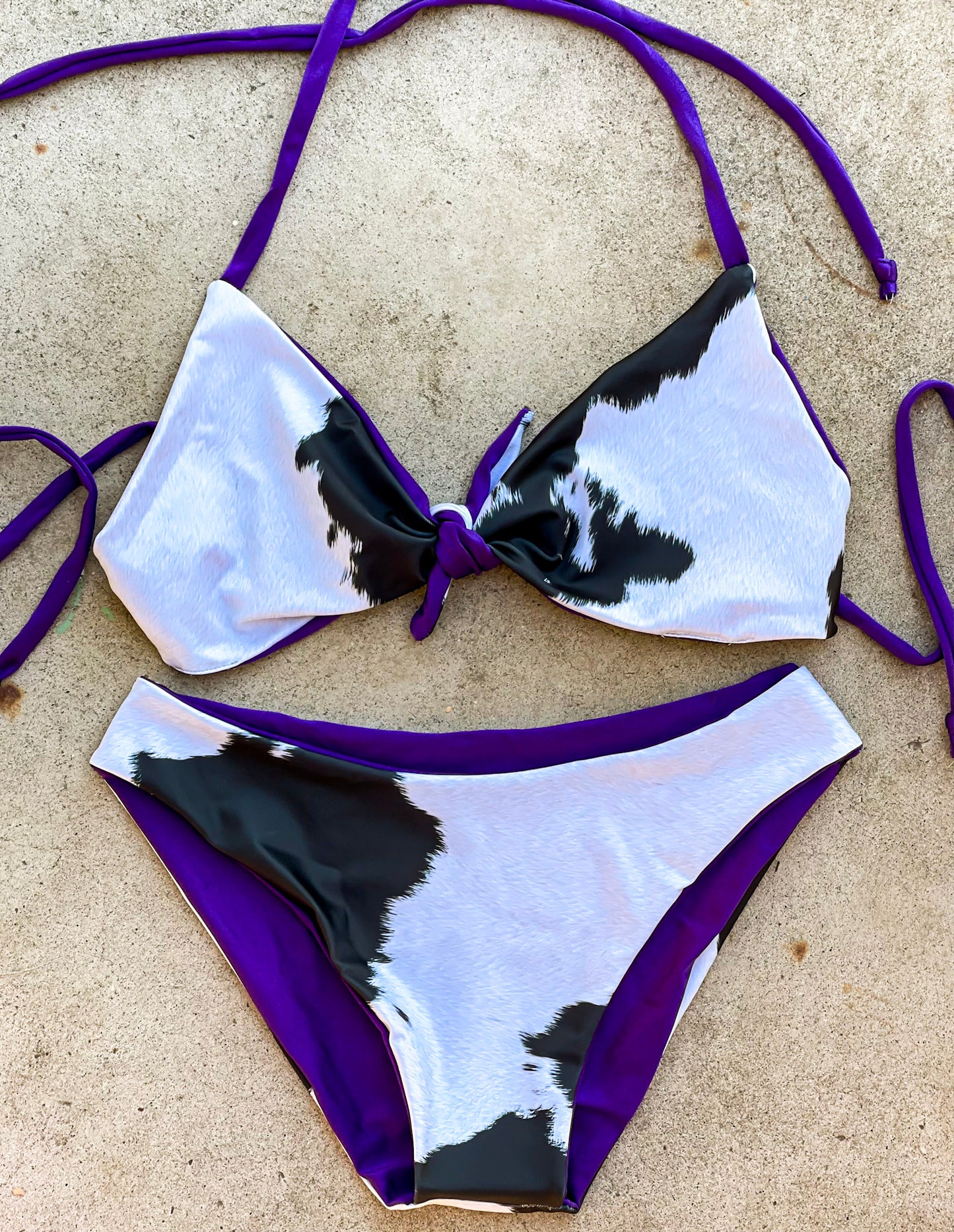 Black and Purple Cowprint Swimsuit