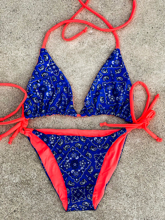 Royal Paisley and Coral Swimsuit