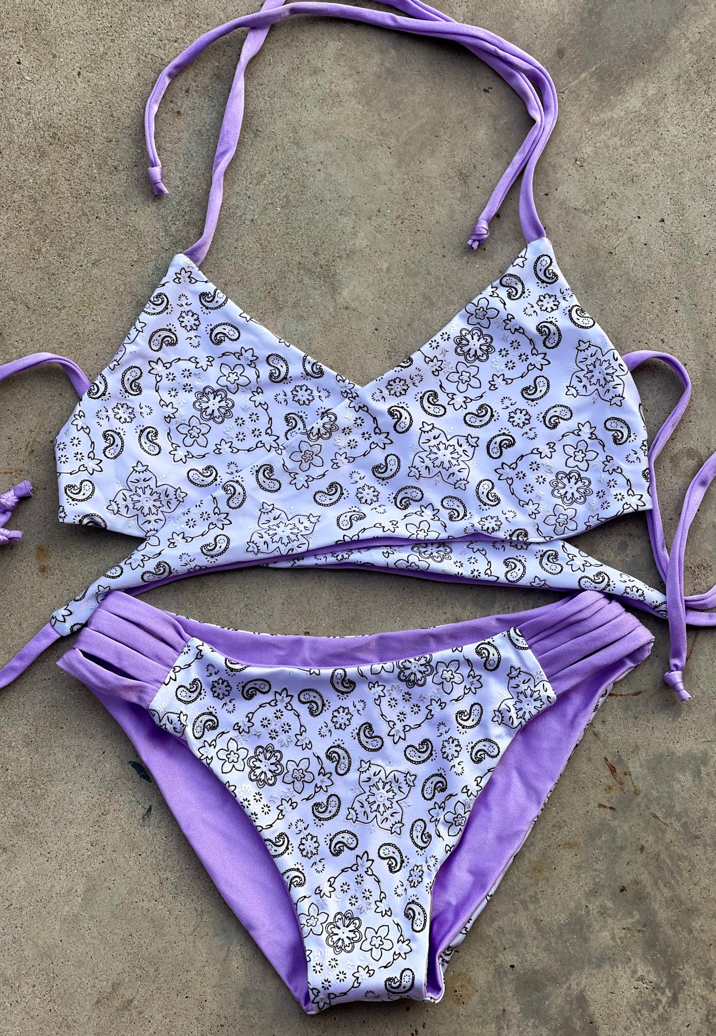 Purple and White Paisley Swimsuit