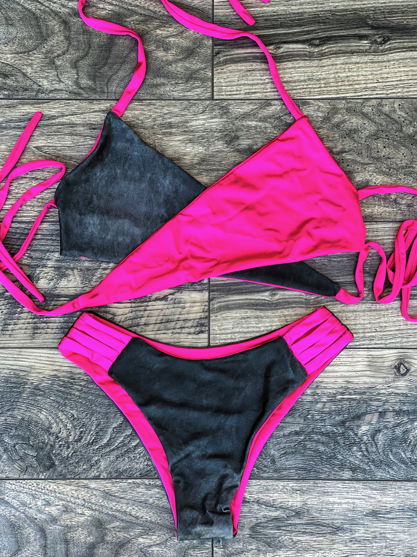 Reversible Black Leather and Pink Bikini