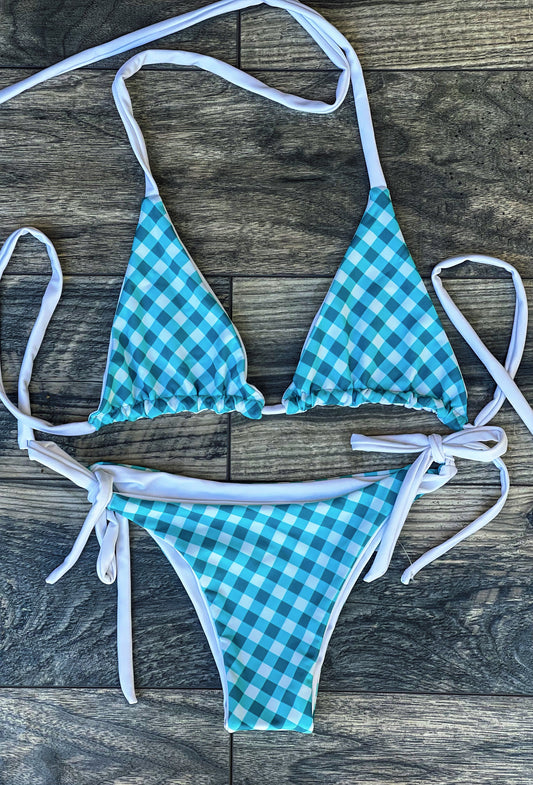 Reversible Teal Plaid Bikini