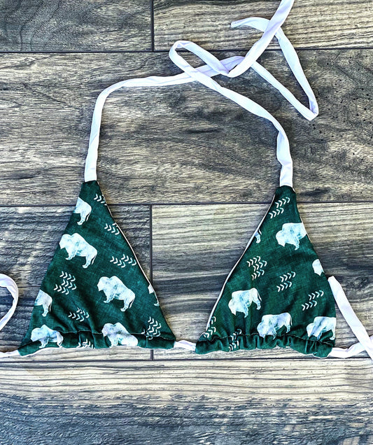 Reversible Green Buffalo Bikini Top