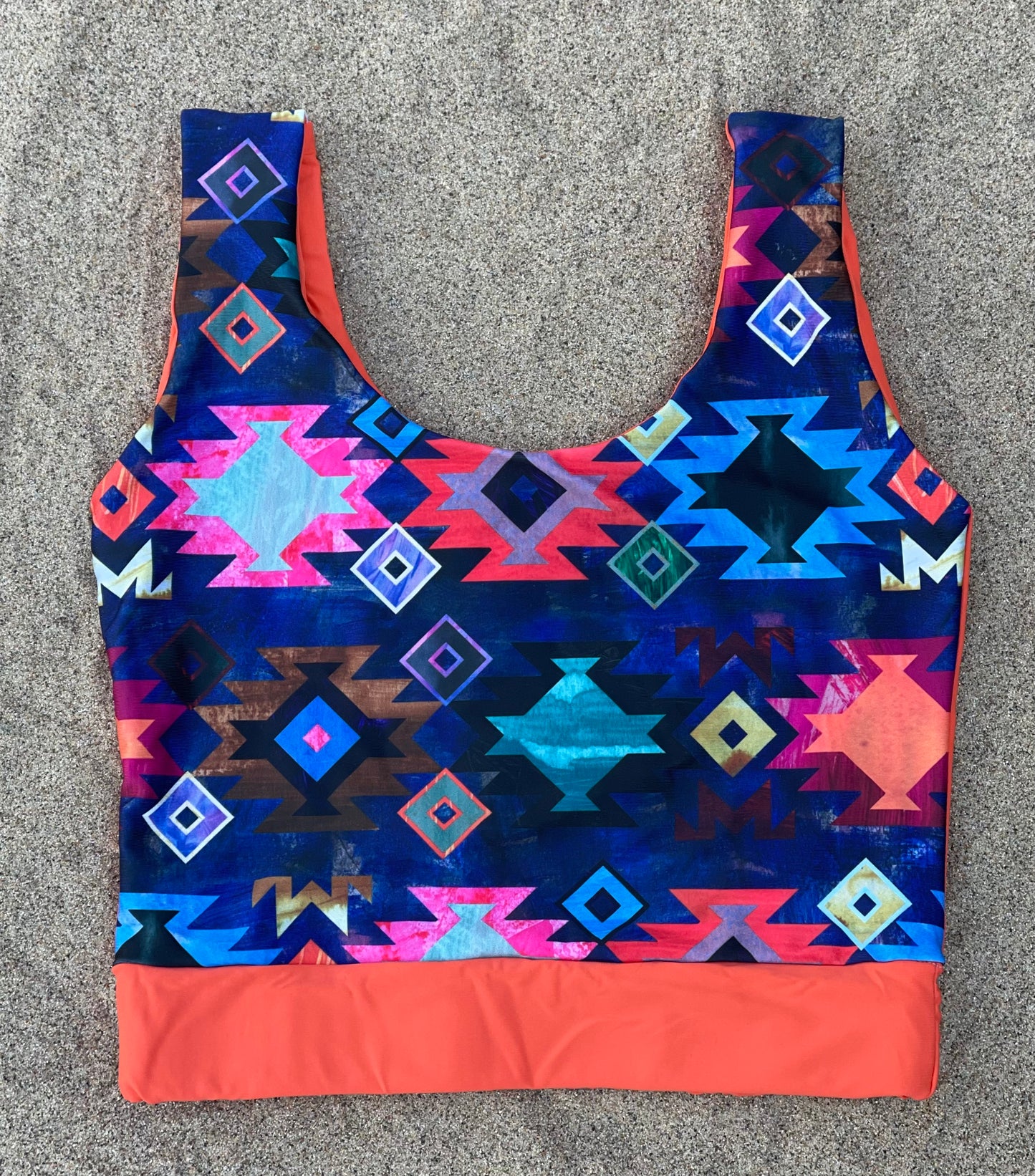 Chainsmokin Aztec and Coral Sports Bra Top