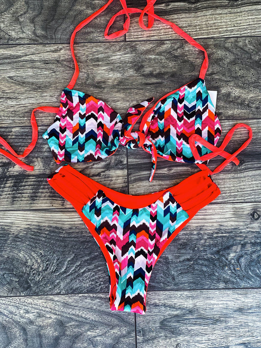 Reversible Coral Chevron Bikini