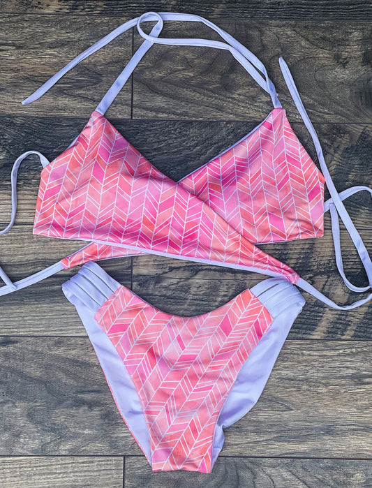 Reversible Chevron Coral and White Bikini