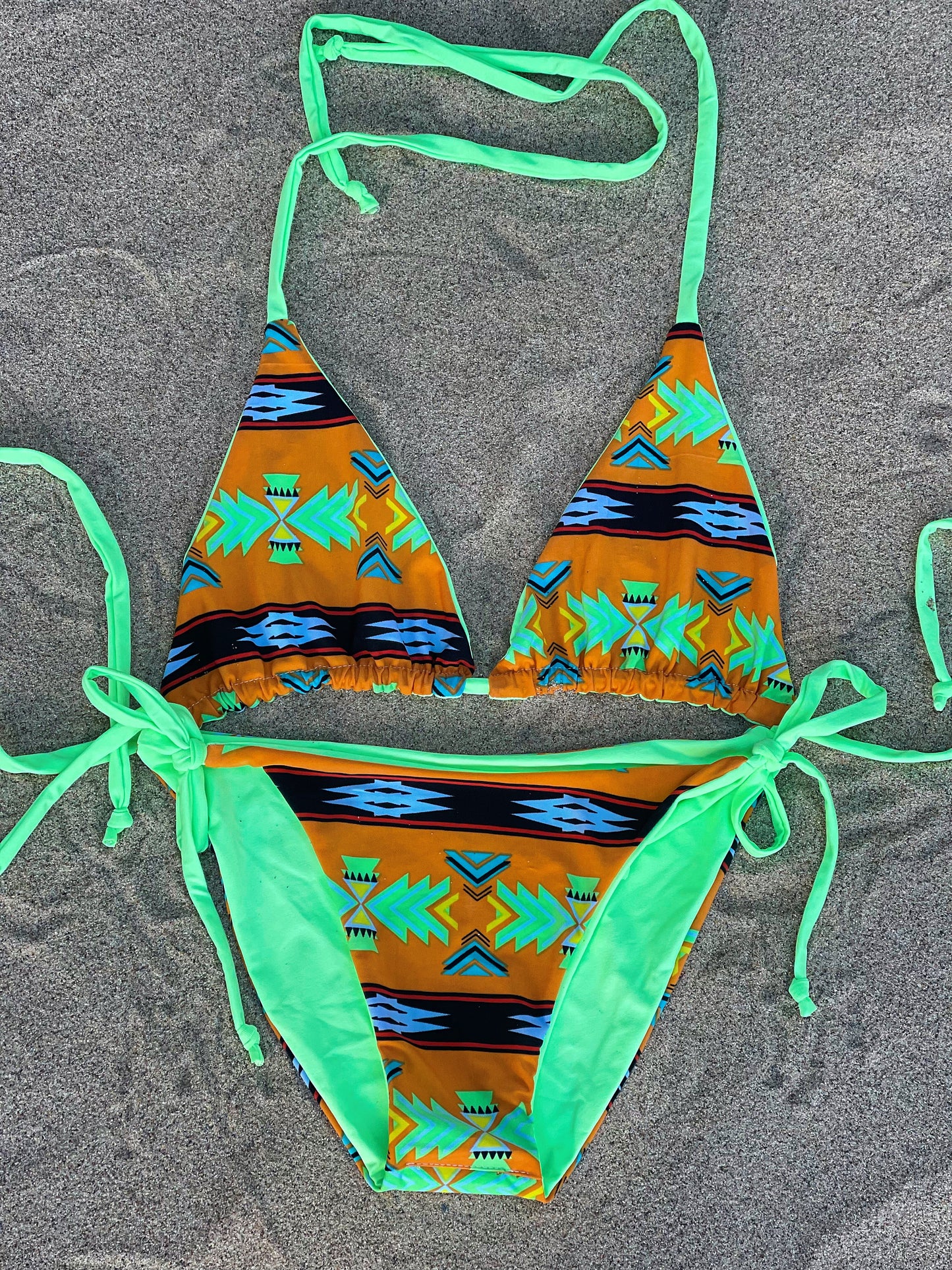 Orange Aztec and Neon Green Bikini